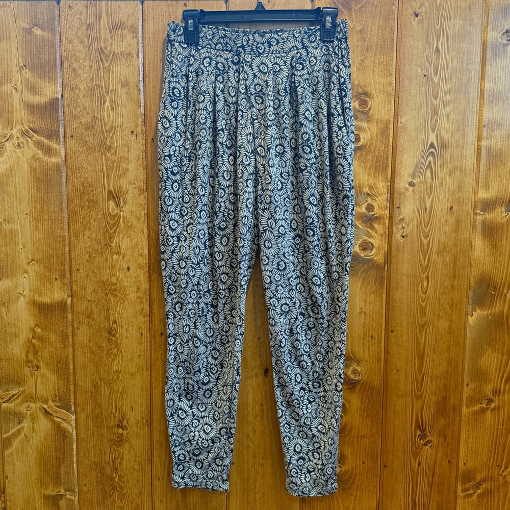 Anthropologie Pants with Blue and White Floral Pattern